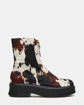 JONES Brown Cow Print Zipper Lug Women's Ankle Boot