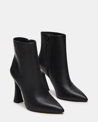 BOLERO Black Leather Pointed-Toe Heeled Women's Ankle Boot