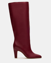 RIZK Burgundy Leather Knee-High Rounded Toe Heeled Women's Boot