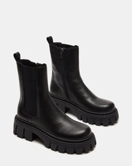 CHARGES Black Leather Platform Bootie | Women's Booties