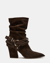 LAUPER Dark Taupe Suede Pointed-Toe Heeled Buckle Women's Ankle Boot