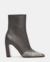 LYLE Grey Leather Square-Toe Heeled Women's Ankle Boot