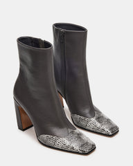 LYLE Grey Leather Square-Toe Heeled Women's Ankle Boot