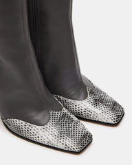 LYLE Grey Leather Square-Toe Heeled Women's Ankle Boot