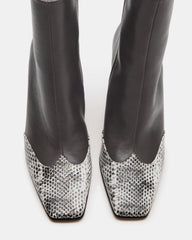 LYLE Grey Leather Square-Toe Heeled Women's Ankle Boot