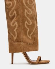 RAVINE Western Tan Suede Knee-High Cuffed Stiletto Heel Women's Boot