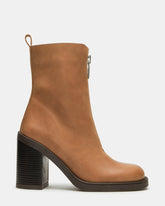 DECLAN Cognac Leather Block Heeled Ankle Boot | Women's Booties