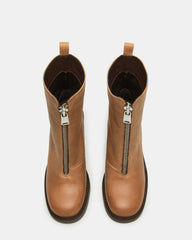 DECLAN Cognac Leather Block Heeled Ankle Boot | Women's Booties