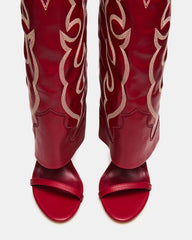 RAVINE Western Red Knee-High Cuffed Stiletto Heel Women's Boot