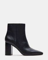 AIDAN Black Leather Block Heel Ankle Boot | Women's Booties