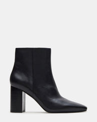 AIDAN Black Leather Block Heel Ankle Boot | Women's Booties