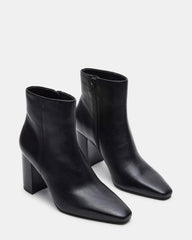 AIDAN Black Leather Block Heel Ankle Boot | Women's Booties