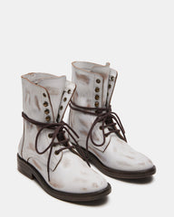 DEVIE White Leather Lace-Up Combat Bootie | Women's Booties