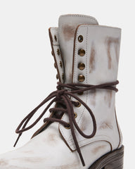 DEVIE White Leather Lace-Up Combat Bootie | Women's Booties