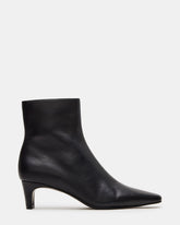 DELVIE Black Leather Kitten Heel Ankle Boot | Women's Booties