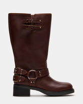 ASTOR Brown Leather Wide Calf Knee-High Women's Boot