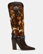 KOLT-H Brown Multi Pointed-Toe Knee-High Western Block Heel Women's Boot