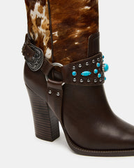 KOLT-H Brown Multi Pointed-Toe Knee-High Western Block Heel Women's Boot
