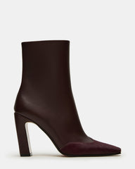 LYLE Burgundy Leather Square-Toe Heeled Women's Ankle Boot