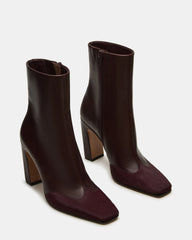 LYLE Burgundy Leather Square-Toe Heeled Women's Ankle Boot
