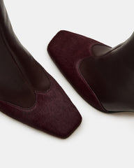 LYLE Burgundy Leather Square-Toe Heeled Women's Ankle Boot