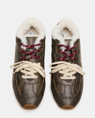 AZIEL Faux Fur Brown Distressed Low-Top Lace-Up Women's Sneakers