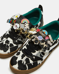 WYATT Black Cow Print Lace-Up Low-Top Pin Women's Sneaker