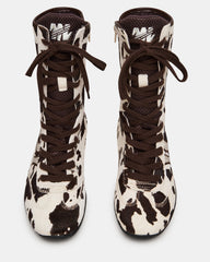 PAXTIN Brown Cow Print Women's High-Top Lace-Up Sneaker