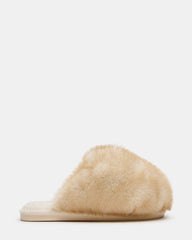 POOF Natural Slip-On Faux Fur Mule Women's Flat