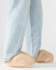 POOF Natural Slip-On Faux Fur Mule Women's Flat