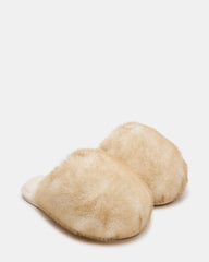 POOF Natural Slip-On Faux Fur Mule Women's Flat