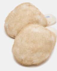 POOF Natural Slip-On Faux Fur Mule Women's Flat