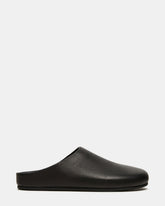 FERN Black Leather Mule Slip-On Round-Toe Women's Flat