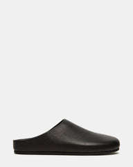 FERN Black Leather Mule Slip-On Round-Toe Women's Flat