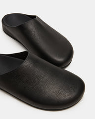 FERN Black Leather Mule Slip-On Round-Toe Women's Flat