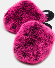 POOF Fushia Slip-On Faux Fur Mule Women's Flat