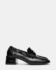 ESTEE Black Crinkle Patent Square-Toe Heeled Women's Loafer