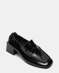 ESTEE Black Crinkle Patent Square-Toe Heeled Women's Loafer