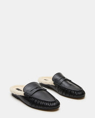 RAFE Faux Fur Black Leather Slip-On Mule Women's Flat