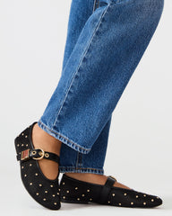 LUCIA Stud Black Multi Mesh Mary Jane Ballet Women's Flat