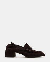 ESTEE Brown Suede Square-Toe Heeled Women's Loafer
