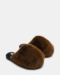 POOF Brown Slip-On Faux Fur Mule Women's Flat