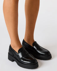 LAYKEN Black Leather Platform Lug Women's Loafer