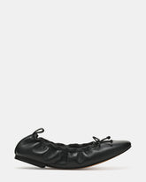 LANTI Black Leather Bow Round-Toe Women's Flat
