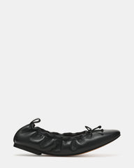 LANTI Black Leather Bow Round-Toe Women's Flat