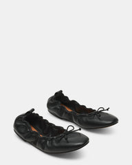 LANTI Black Leather Bow Round-Toe Women's Flat