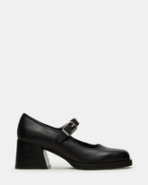 LISBON Black Leather Square-Toe Mary Jane Women's Loafer