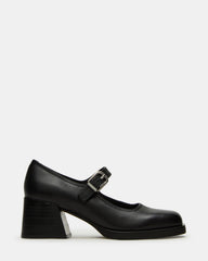 LISBON Black Leather Square-Toe Mary Jane Women's Loafer