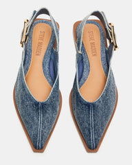 SHAY Denim Fabric Pointed-Toe Slingback Ballet Women's Flat