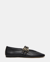 LYDIA Black Leather Square-Toe Mary Jane Ballet Women's Flat